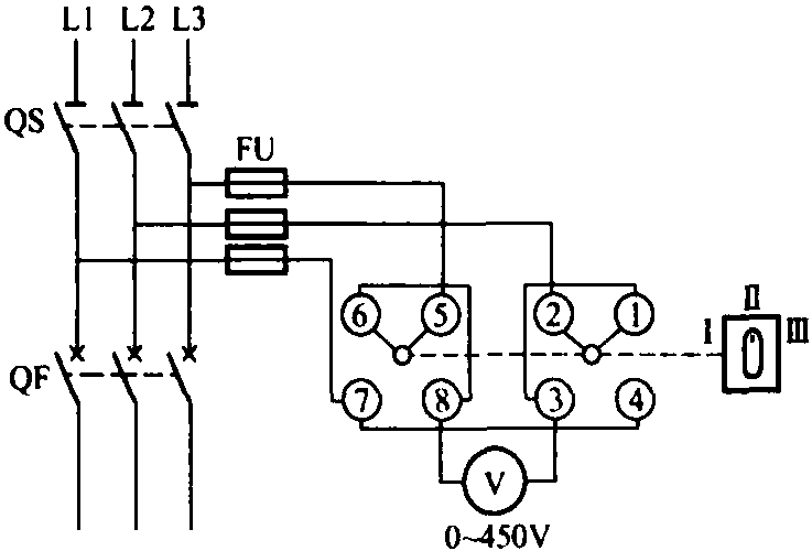 十、一只电压表经LW2转换开关测量三相线电压的接线
